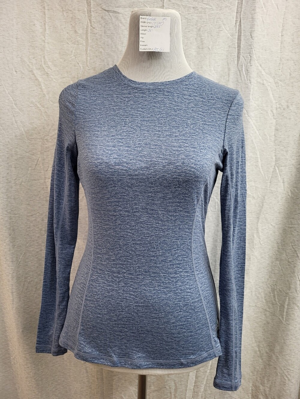 Reebok Women's Blue Heather Long Sleeve Soft Underwear Top Logo Casual Size Med